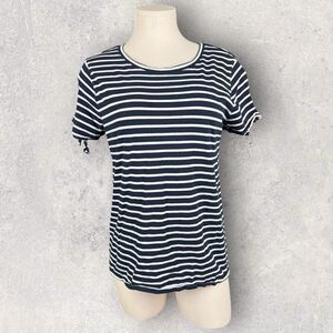 NAUTICA Navy and White Striped Crewneck Tee with Tie Sleeves | Size Large